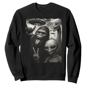 Bigfoot Alien Loch Ness Monster Sweatshirt Funny Cryptid UFO Selfie Sasquatch Rock On TS10 Black Print Your Wear