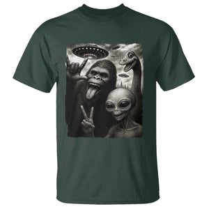 Bigfoot Alien Loch Ness Monster T Shirt Funny Cryptid UFO Selfie Sasquatch Rock On TS10 Dark Forest Green Print Your Wear
