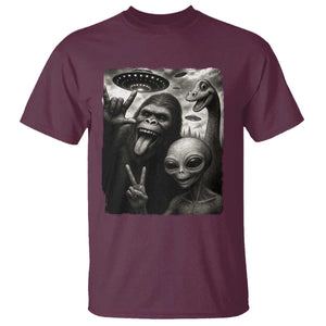 Bigfoot Alien Loch Ness Monster T Shirt Funny Cryptid UFO Selfie Sasquatch Rock On TS10 Maroon Print Your Wear