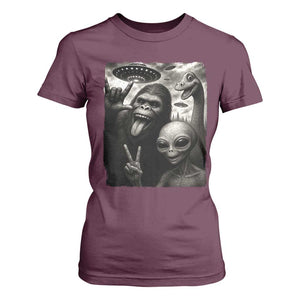 Bigfoot Alien Loch Ness Monster T Shirt For Women Funny Cryptid UFO Selfie Sasquatch Rock On TS10 Maroon Print Your Wear