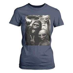 Bigfoot Alien Loch Ness Monster T Shirt For Women Funny Cryptid UFO Selfie Sasquatch Rock On TS10 Navy Print Your Wear
