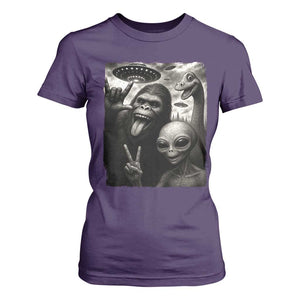 Bigfoot Alien Loch Ness Monster T Shirt For Women Funny Cryptid UFO Selfie Sasquatch Rock On TS10 Purple Print Your Wear