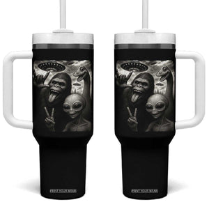 Bigfoot Alien Loch Ness Monster Tumbler With Handle Funny Cryptid UFO Selfie Sasquatch Rock On TS10 One Size: 40 oz Black Print Your Wear