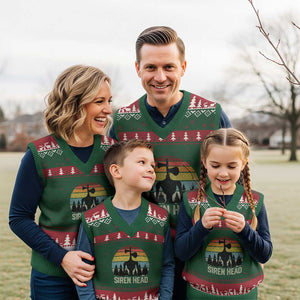 Siren Head V-Neck Knit Sweater Vest Retro American Cryptid TS10 Red Green Print Your Wear