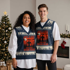 Siren Head V-Neck Knit Sweater Vest American Cryptid Lovers Boy TS10 Navy Beige Print Your Wear
