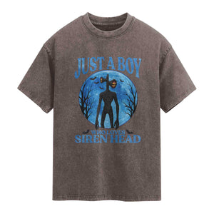 Siren Head Washed Cotton T-Shirt Supernatural American Cryptid Boys