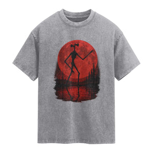 Siren Head Washed Cotton T-Shirt Supernatural American Cryptid Full Blood Moon Halloween