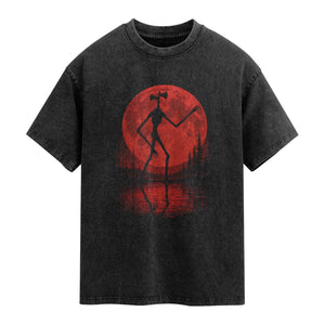 Siren Head Washed Cotton T-Shirt Supernatural American Cryptid Full Blood Moon Halloween