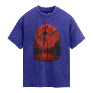 Siren Head Washed Cotton T-Shirt Supernatural American Cryptid Full Blood Moon Halloween