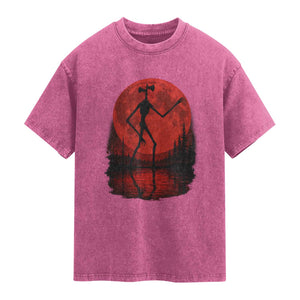 Siren Head Washed Cotton T-Shirt Supernatural American Cryptid Full Blood Moon Halloween