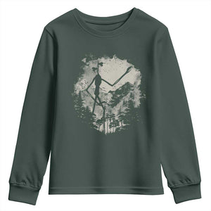 Siren Head Youth Sweatshirt Retro Vintage American Cryptid Mountain Trees TS10 Dark Forest Green Print Your Wear