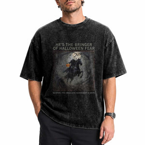 Headless Horseman Washed Cotton T-Shirt Vintage Gothic Scary Costume Halloween October Festive