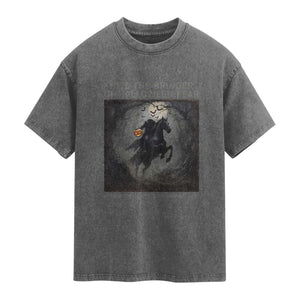 Headless Horseman Washed Cotton T-Shirt Vintage Gothic Scary Costume Halloween October Festive