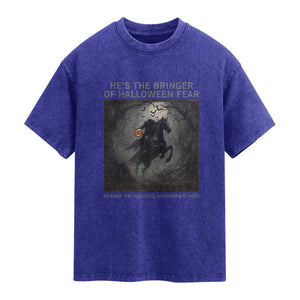 Headless Horseman Washed Cotton T-Shirt Vintage Gothic Scary Costume Halloween October Festive