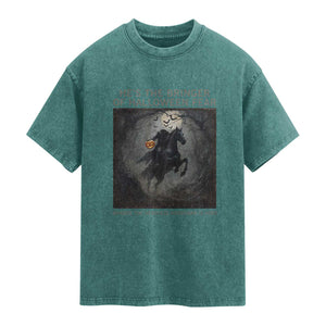 Headless Horseman Washed Cotton T-Shirt Vintage Gothic Scary Costume Halloween October Festive