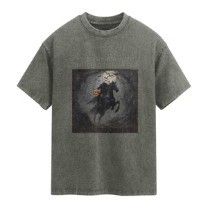 Headless Horseman Washed Cotton T-Shirt Vintage Gothic Scary Costume Halloween October Festive