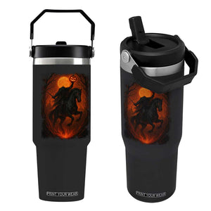Scary Pumpkin Headless Horseman Halloween Flip Straw Tumbler TS10 One Size: 30 oz Black Print Your Wear