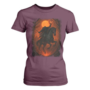 Scary Pumpkin Headless Horseman Halloween T Shirt For Women TS10 Maroon Print Your Wear