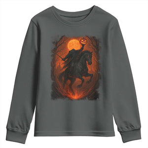 Scary Pumpkin Headless Horseman Halloween Youth Sweatshirt TS10 Dark Heather Print Your Wear