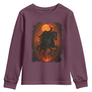 Scary Pumpkin Headless Horseman Halloween Youth Sweatshirt TS10 Maroon Print Your Wear