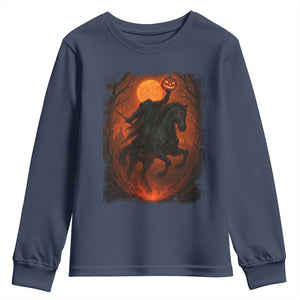 Scary Pumpkin Headless Horseman Halloween Youth Sweatshirt TS10 Navy Print Your Wear
