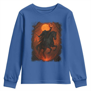 Scary Pumpkin Headless Horseman Halloween Youth Sweatshirt TS10 Royal Blue Print Your Wear
