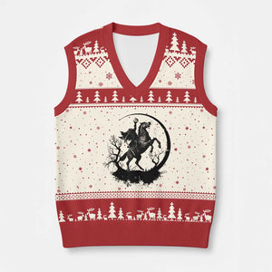 Headless Horseman V-Neck Knit Sweater Vest Retro Gothic Scary Pumpkin Moon Halloween Costume TS10 Beige Red Print Your Wear