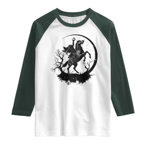 Headless Horseman Raglan Shirt Retro Gothic Scary Pumpkin Moon Halloween Costume TS10 White Dark Forest Green Print Your Wear