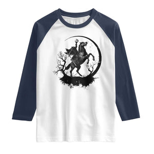 Headless Horseman Raglan Shirt Retro Gothic Scary Pumpkin Moon Halloween Costume TS10 White Navy Print Your Wear