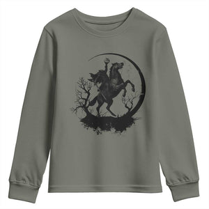 Headless Horseman Youth Sweatshirt Retro Gothic Scary Pumpkin Moon Halloween Costume TS10 Military Green Print Your Wear
