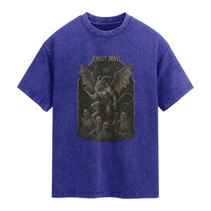 Jersey Devil Washed Cotton T-Shirt Vintage Weird Creepy Creature Leeds Devil