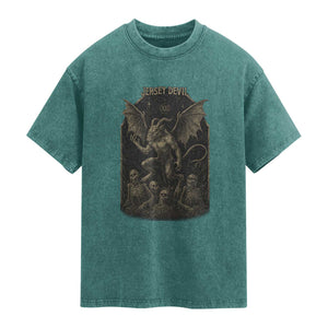 Jersey Devil Washed Cotton T-Shirt Vintage Weird Creepy Creature Leeds Devil