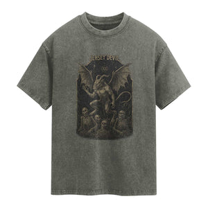 Jersey Devil Washed Cotton T-Shirt Vintage Weird Creepy Creature Leeds Devil