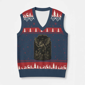 Jersey Devil V-Neck Knit Sweater Vest Vintage Weird Creepy Creature Leeds Devil TS10 Navy Red Print Your Wear