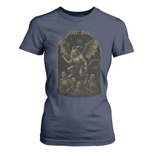 Jersey Devil T Shirt For Women Vintage Weird Creepy Creature Leeds Devil TS10 Navy Print Your Wear