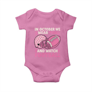 In October We Wear Pink Football Breast Cancer Awareness Baby Onesie Pink Ribbon Checkered Game Day TS10 Azalea Print Your Wear