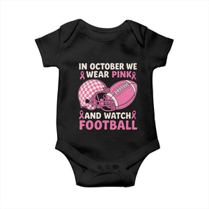 In October We Wear Pink Football Breast Cancer Awareness Baby Onesie Pink Ribbon Checkered Game Day TS10 Black Print Your Wear