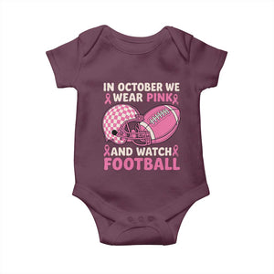 In October We Wear Pink Football Breast Cancer Awareness Baby Onesie Pink Ribbon Checkered Game Day TS10 Maroon Print Your Wear