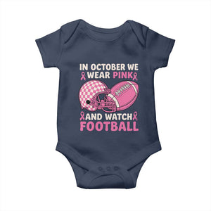 In October We Wear Pink Football Breast Cancer Awareness Baby Onesie Pink Ribbon Checkered Game Day TS10 Navy Print Your Wear