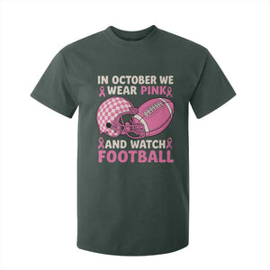 In October We Wear Pink Football Breast Cancer Awareness T Shirt For Kid Pink Ribbon Checkered Game Day TS10 Dark Forest Green Print Your Wear
