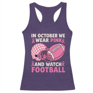 In October We Wear Pink Football Breast Cancer Awareness Racerback Tank Top Pink Ribbon Checkered Game Day TS10 Purple Print Your Wear