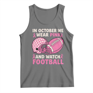 In October We Wear Pink Football Breast Cancer Awareness Tank Top Pink Ribbon Checkered Game Day TS10 Black Heather Print Your Wear