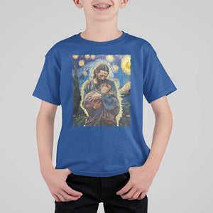 Funny Moo-Deng Baby Pygmy Hippo T Shirt For Kid Cute Zoo For Family Jesus Loves Moo Deng Van Gogh Starry Night TS10 Royal Blue Print Your Wear