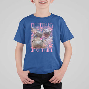 Funny Moo-Deng Baby Pygmy Hippo T Shirt For Kid Funny I'm Literally Just a Girl Cute Zoo For Family TS10 Royal Blue Print Your Wear