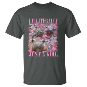 Funny Moo-Deng Baby Pygmy Hippo T Shirt Funny I'm Literally Just a Girl Cute Zoo For Family TS10 Dark Heather Print Your Wear