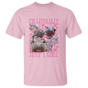 Funny Moo-Deng Baby Pygmy Hippo T Shirt Funny I'm Literally Just a Girl Cute Zoo For Family TS10 Light Pink Print Your Wear