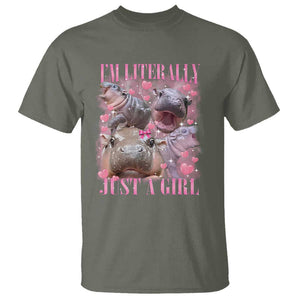 Funny Moo-Deng Baby Pygmy Hippo T Shirt Funny I'm Literally Just a Girl Cute Zoo For Family TS10 Military Green Print Your Wear