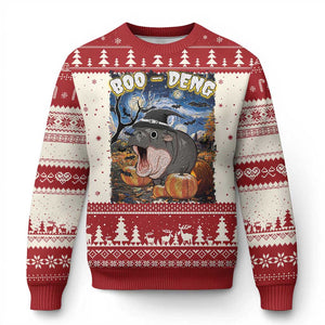 Moo Deng Baby Pygmy Hippo Van Gogh Starry Night Knit Sweatshirt Halloween Gothic Witchy Vibes Cute Zoo For Family TS10 Red Print Your Wear