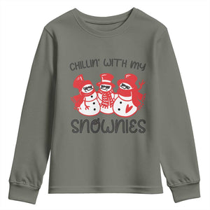 Snowman Christmas Long Sleeve Shirt Chillin With My Snowmies Ugly Gift TS10 Military Green Print Your Wear