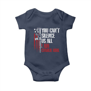 Charlie Kirk Baby Onesie You Cant Silence Us All USA Flag TS10 Navy Print Your Wear
